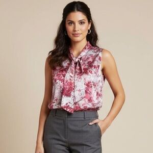 BCBGMaxazria Green‎ Kori Silk Sleeveless Tie Blouse